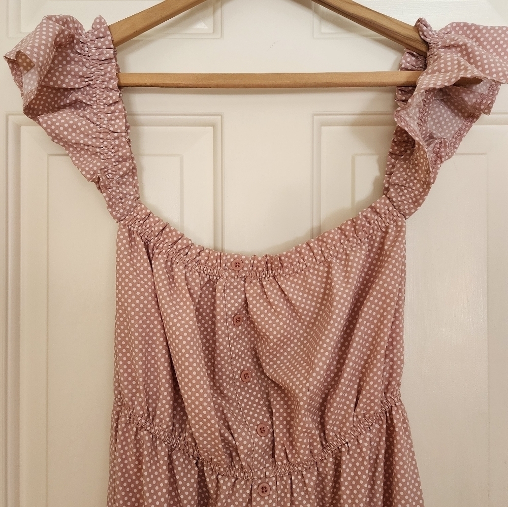 Showpo maxi dress blush polka dot off the shoulder peasant party romantic size 4 - Picture 3 of 12